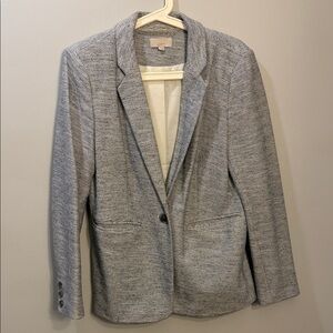 LOFT Blue and White Textured Single-Button Blazer